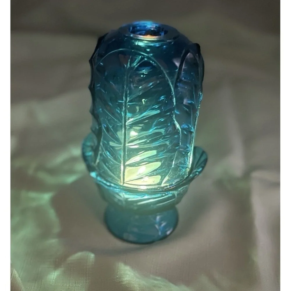 Viintage Viking Glass Epic Glimmer Leaf COBALT BLUE Bluenique Fairy Lamp